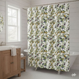 Cortina Para Box Padrão de oliveira em aquarela verde sage country