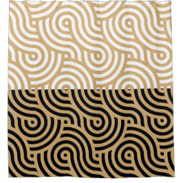 Cortina Para Box Padrão de Ondas do Oceano Ouro Negro e Branco