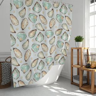 Cortina Para Box Padrão de Ostra e Pérolas de Aquarela Costeira