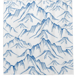 Cortina Para Box Padrão De Paisagem De Montanha Desenhada À Mão.
