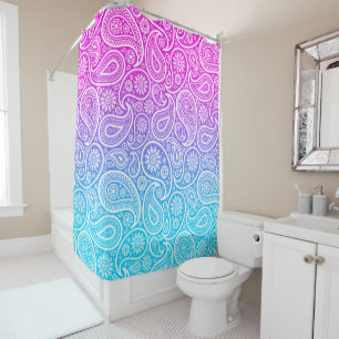 Cortina Para Box Padrão de paisley branco em cor-de-rosa a azul