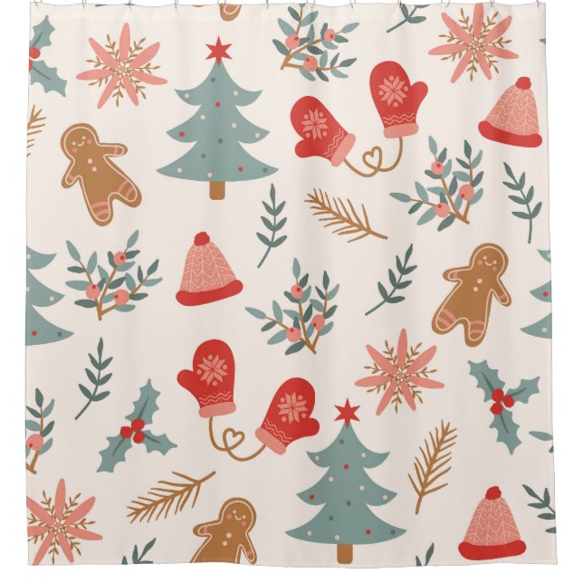 Cortina Para Box Padrão de pão de Natal retrógrado. (Frente)