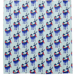 Cortina Para Box Padrão de Par de Reinador de Natal Nórdico Azul