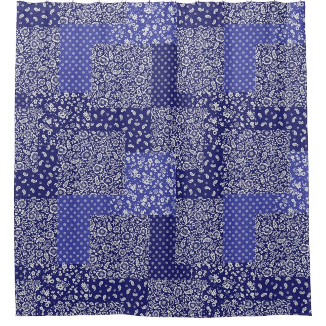 Cortina Para Box Padrão de patch Shades Chintz de Bolinhas Azul (Frente)