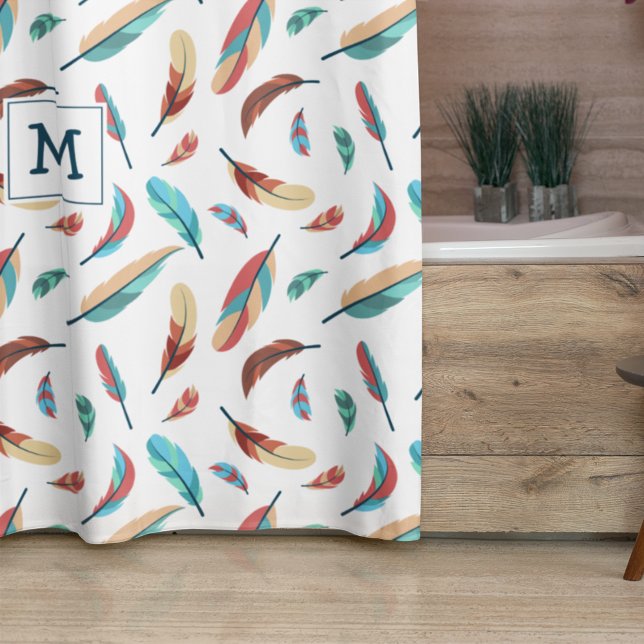 Cortina Para Box Padrão de Penas Flutuantes de Boho Monograma (Criador carregado)