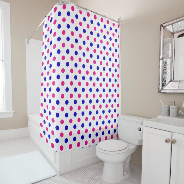 Cortina Para Box Padrão de Pontos Brancos Rosa Azul (In Situ)