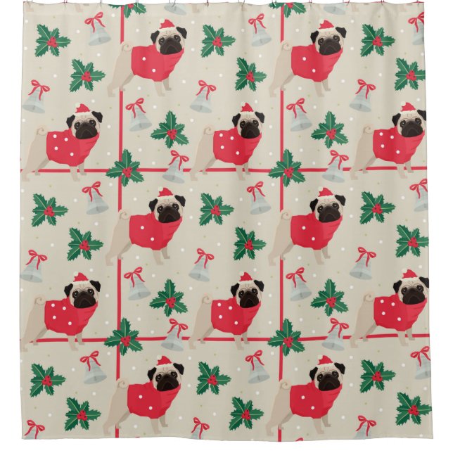 Cortina Para Box Padrão de Pug de Natal (Frente)