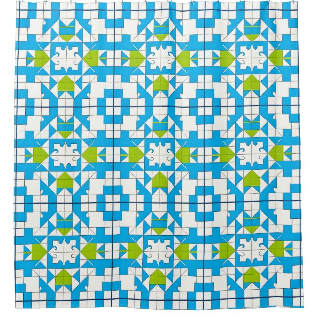 Cortina Para Box Padrão de Puzzle Moderno para Espaços Contemporâne (Frente)