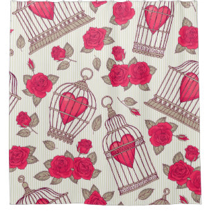 Cortina Para Box Padrão de Rosas de Gaiolas Florais