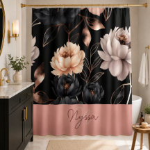 Padrão de Rosas Florais Pretas Elegantes com Monog
