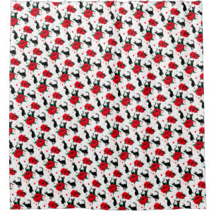 Cortina Para Box Padrão de Rosas vermelhas de Gatos Pretos Cute Eng
