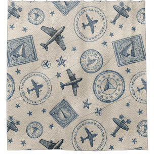 Cortina Para Box Padrão de selo de passaporte de aviação vintage (1