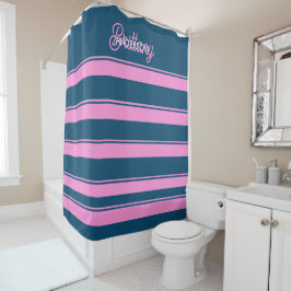 Cortina Para Box Padrão de Stripes Azul e Rosa Personalizado