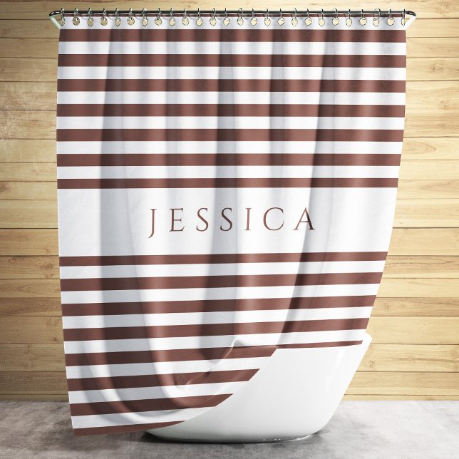 Cortina Para Box Padrão de Stripes Marrom Personalizado Elegante (Personalized Elegant Brown Stripes Pattern Shower Curtain)
