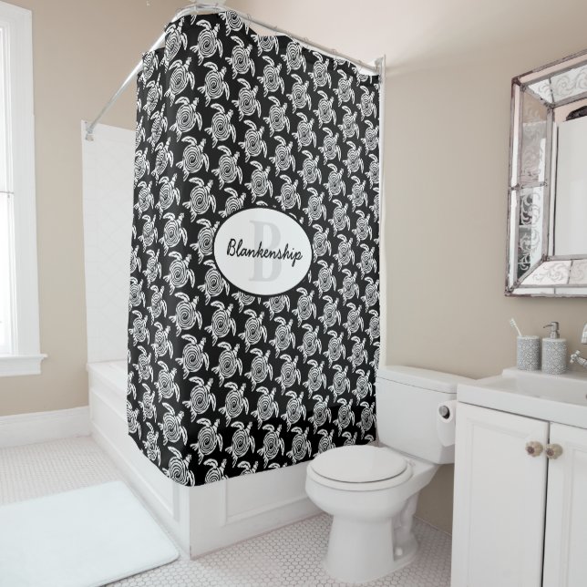 Cortina Para Box Padrão de Tartaruga Tribal Branca em Preto (In Situ)