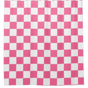 Cortina Para Box Padrão de Verificação Branco Cor-de-Rosa