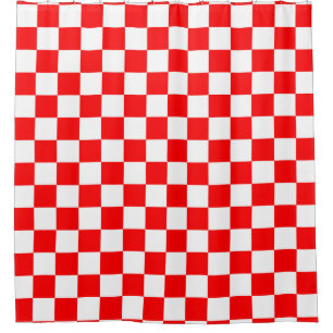 Cortina Para Box Padrão de Verificação de Branco Vermelho