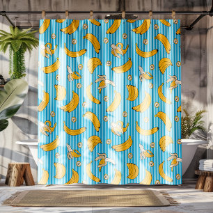 Cortina Para Box Padrão de vetor de faixa de banana   Azul-turques