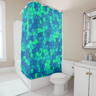 Cortina Para Box Padrão de Vidro Azul Azul Ciano Verde Teal