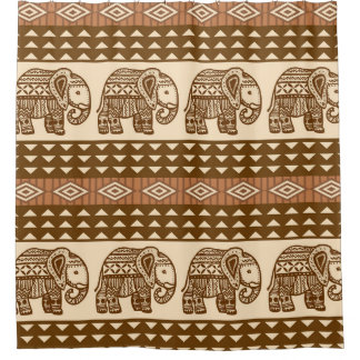 Cortina Para Box Padrão de Vintagem Geométrica de Elefantes Étnicos