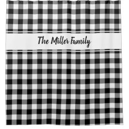 Cortina Para Box Padrão de Xadrez de Buffalo Branco Preto com Nome 