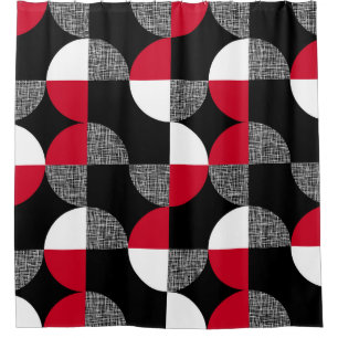 Cortina Para Box Padrão de xadrez geométrico preto, vermelho e bran