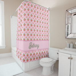 Cortina Para Box Padrão de Xadrez Gingham Rosa Morango