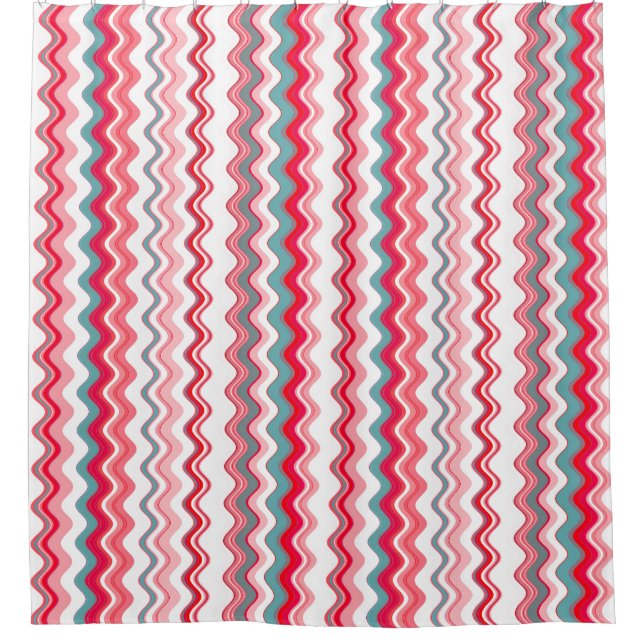Cortina Para Box Padrão de Zigzag Azul Cor-de-rosa (Frente)