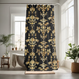 Cortina Para Box Padrão decorativo floral dourado chamativo