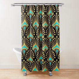 Cortina Para Box Padrão Dourado e azul de Art Deco a preto