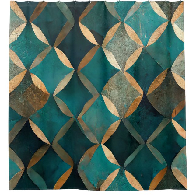 Cortina Para Box Padrão elegante em dourado azul-turquesa luxuoso (Frente)