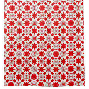 Cortina Para Box Padrão Festivo de Flocos de Neve Vermelhos e Branc