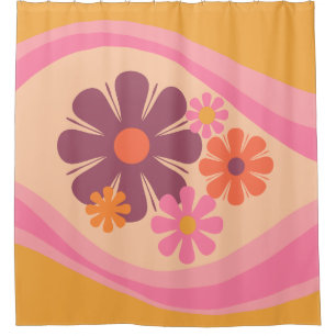 Cortina Para Box Padrão Flor Retro-Sonho Flor Cor-de-Rosa Cor-de-Ro