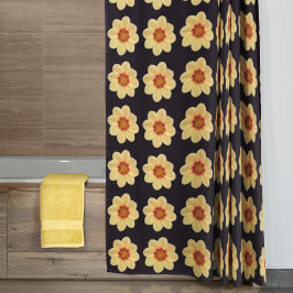 Cortina Para Box Padrão Floral Amarelo Dahlia em Preto