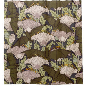 Cortina Para Box Padrão Floral Art Nouveau Vintage com Morcego e Pa