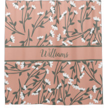 Padrão Floral Branco com Monograma Rosa e Verde