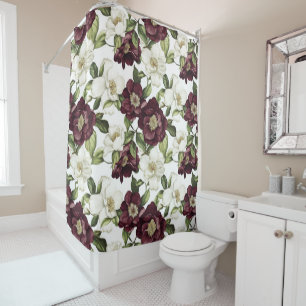 Cortina Para Box Padrão Floral Burgundy