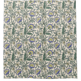 Cortina Para Box Padrão floral contínuo em azul, amarelo e branco