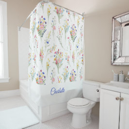 Cortina Para Box Padrão Floral de Aquarela de Flores Silvestres