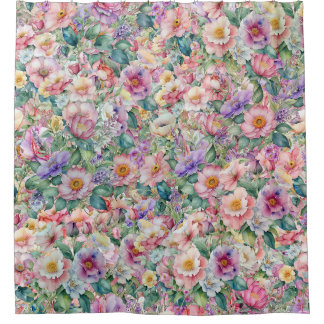 Cortina Para Box Padrão Floral de Aquarela, Fundo Floral