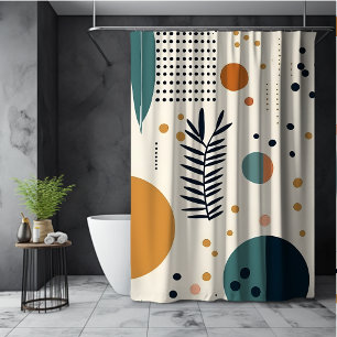 Cortina Para Box Padrão floral de círculos boho verde laranja abstr