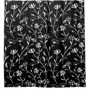 Cortina Para Box Padrão Floral De Contorno Sem Vintagem. Desenhar m