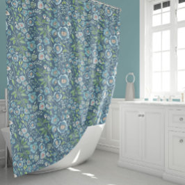 Cortina Para Box Padrão Floral de Cor de Água Azul Elegante