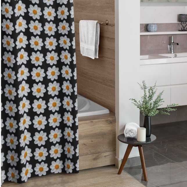 Cortina Para Box Padrão Floral de Dahlia Branca em Preto (In Situ Bathroom)
