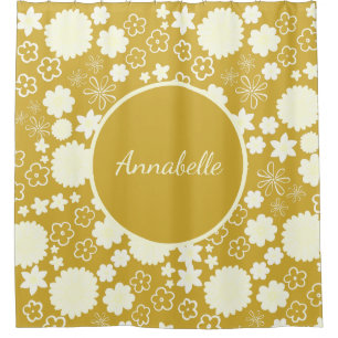 Cortina Para Box Padrão Floral De Flores De Creme Dourado Negrito D