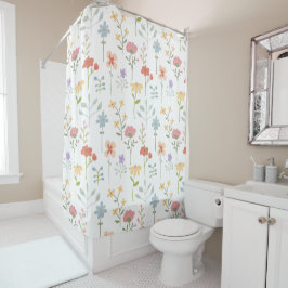 Cortina Para Box Padrão Floral de Flores Selvagens de Aquarela