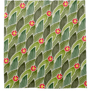 Cortina Para Box Padrão Floral de Margarida Verde Vermelha-Cute Gro