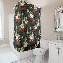 Cortina Para Box Padrão Floral de Natal Vintage Fantasia