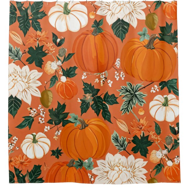 Cortina Para Box Padrão Floral de Outono de Laranja Boho (Frente)