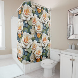 Cortina Para Box Padrão Floral de Rosas de Creme